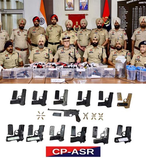 ਅੰਮ੍ਰਿਤਸਰ ਵਿੱਚ ਗ਼ੈਰ-ਕਾਨੂੰਨੀ ਹਥਿਆਰ ਤਸਕਰੀ ਨੈਟਵਰਕਾਂ ਦੇ ਅੱਠ ਕਾਰਕੁੰਨ 13 ਪਿਸਤੌਲਾਂ ਨਾਲ ਗ੍ਰਿਫਤਾਰ